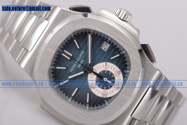 1:1 Replica Patek Philippe Nautilus Chrono Watch Steel 5980/1A/001 Blue Dial (BP) - Click Image to Close